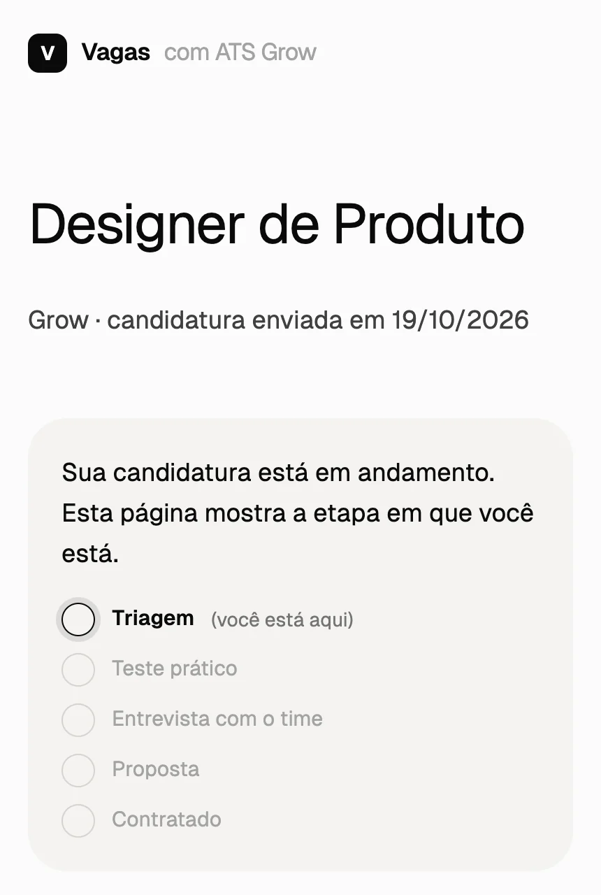 Página de acompanhamento da candidatura no celular